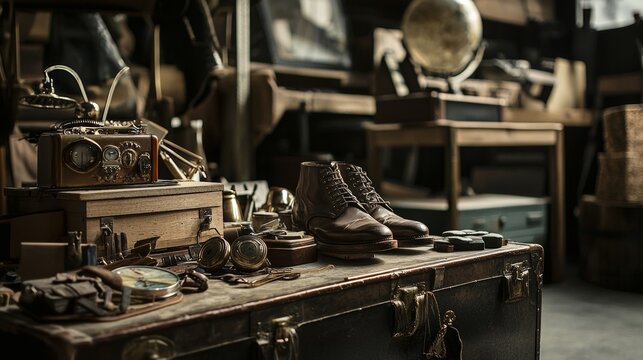 Vintage cobbler workshop with antique tools