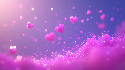 Fototapeta premium Floating pink hearts in dreamy abstract background
