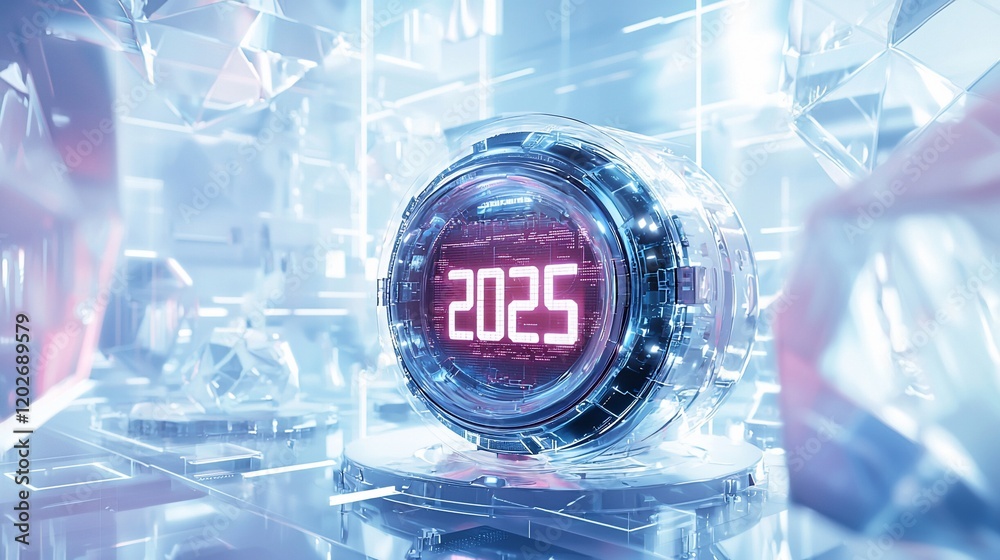 Poster Futuristic 2025 countdown timer in a digital environment.