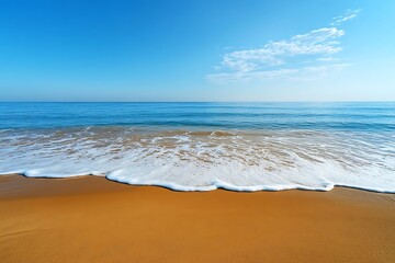 Fototapeta premium Soft wave of the sea on the sandy beach. Summer background