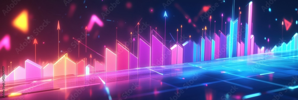 Aufkleber digital financial market trends represented by vibrant upward graphs in a futuristic environment. ge