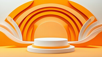 Obraz premium Abstract Pedestal of platform display with modern stand podium on yellow room background. Blank Exhibition stage backdrop or empty product shelf. 3D rendering 