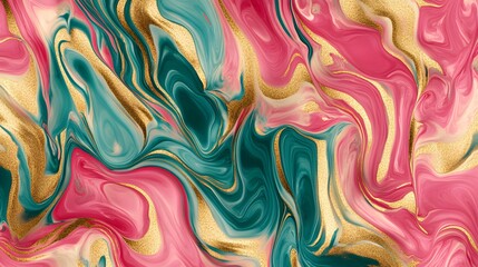 Fototapeta premium Abstract Swirling Paint Design In Pink Teal And Gold