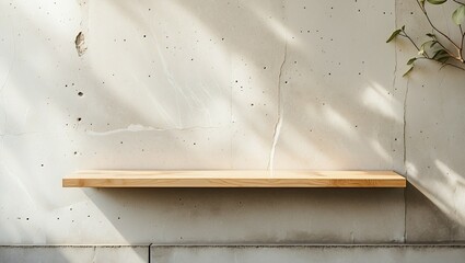 Empty wood board shelf at concrete wall background,Mock up for display or montage of product or design