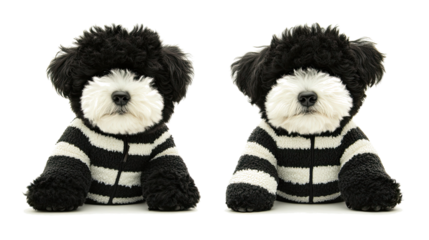 Cute Puppies in Striped Outfits Isolated on Background Generative AI