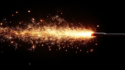 A close-up of a sparking fuse igniting, showcasing vibrant sparks against a dark background.