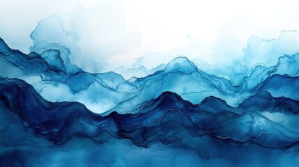 Fototapeta premium Abstract blue ink mountainscape, fluid art. Ideal for websites, calming backgrounds, and artistic projects needing a serene, dreamy aesthetic.