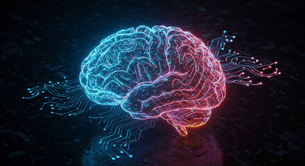 Obraz premium Abstract Futuristic Brain on Circuit Board AI Neural Network Technology Concept