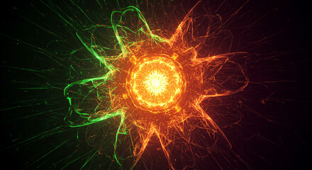 Obraz premium Abstract Energy Burst Fiery Orange and Vibrant Green Fractal Design