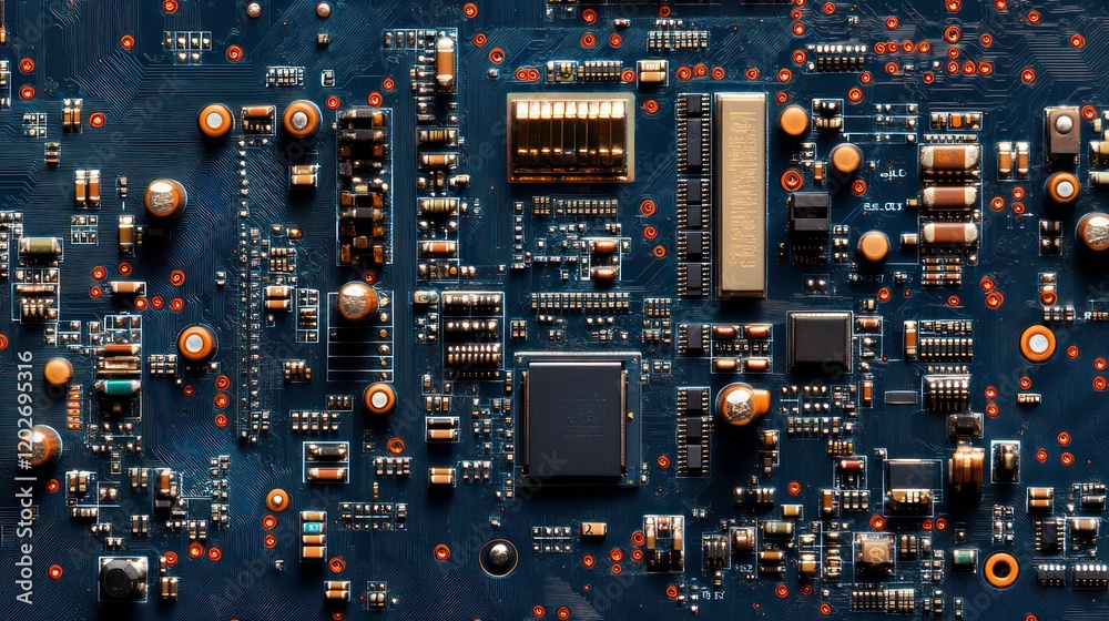 Leinwandbilder Close-up of a complex electronic circuit board with various components.