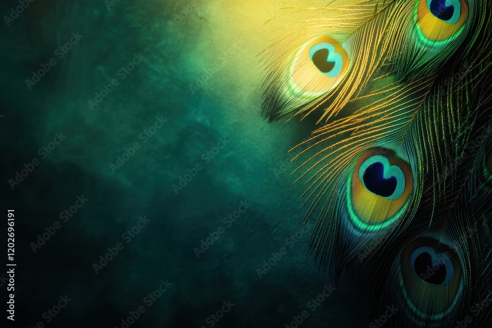 Leinwandbilder vibrant peacock feathers showcase colorful patterns in serene light against a dark background for ar
