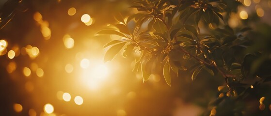 Sunlight filters through a canopy of leaves, casting a golden glow and illuminating nature's intricate beauty in a moment of peace.