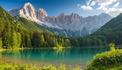 Fototapeta premium Vibrant Summer Landscape of Fusine Lake, Udine Province, Italy. 8
