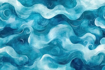 Obraz premium Abstract watercolor painting of flowing blue waves. Ideal for backgrounds, website designs, or calming imagery projects.