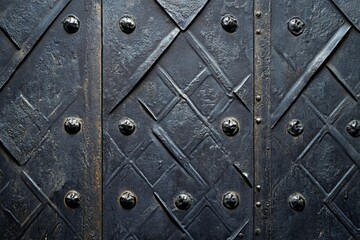 Fototapeta premium Dark metal texture with rivets and geometric pattern.