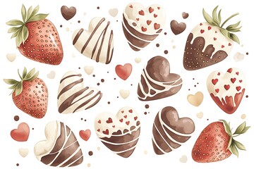 Valentine's day celebration watercolor strawberries hearts & sweet treats design