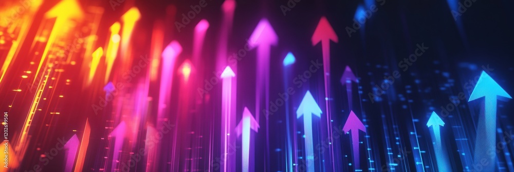 Aufkleber Colorful arrows pointing upwards against a dark background create a vibrant, energetic visual display in digital art. Generative AI