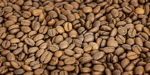 Roasted coffee beans. Macro photo of coffee as a background macro photo.