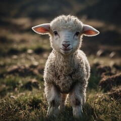 Obraz premium A cute baby lamb looking directly at the viewer.