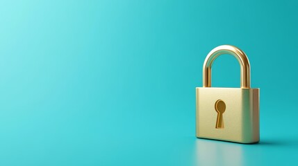 Fototapeta premium Golden padlock on blue, a symbol of security and protection locked