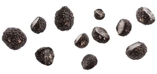 Premium black truffles, isolated on transparent background, perfect for menus