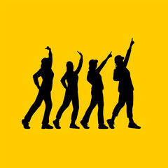 Fototapeta premium silhouette of four women standing in a pose with their hands up vector