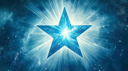 Glowing blue starburst in space; cosmic energy, celestial light.