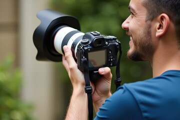 Passionate Photographer Capturing Stunning Images with DSLR Camera in Outdoor Setting, Showcasing the Art of Photography and Creative Expression