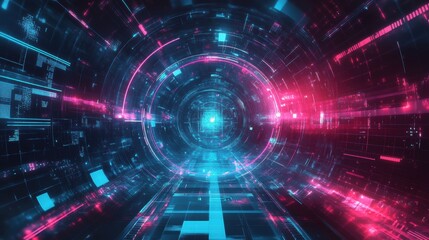 Abstract Digital Tunnel Neon Lights Cyberspace Art