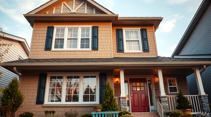 Obraz premium Dream Suburban Home: Modern House Exterior Design with Curb Appeal
