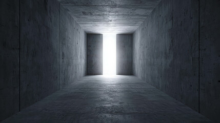 Modern Concrete Tunnel with Dim Lighting Leading to Bright Exit Point