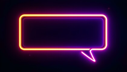 Fototapeta premium Neon-themed glowing speech bubble in purple and orange hues, set against a dark background with elegant lighting accents.