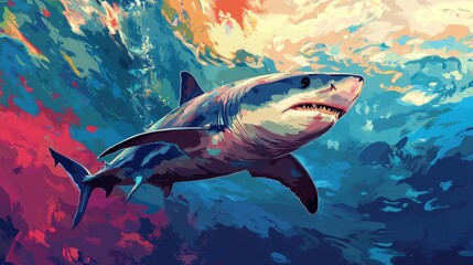 Fototapeta premium Abstract Artistic Depiction Of A Great White Shark Swimming