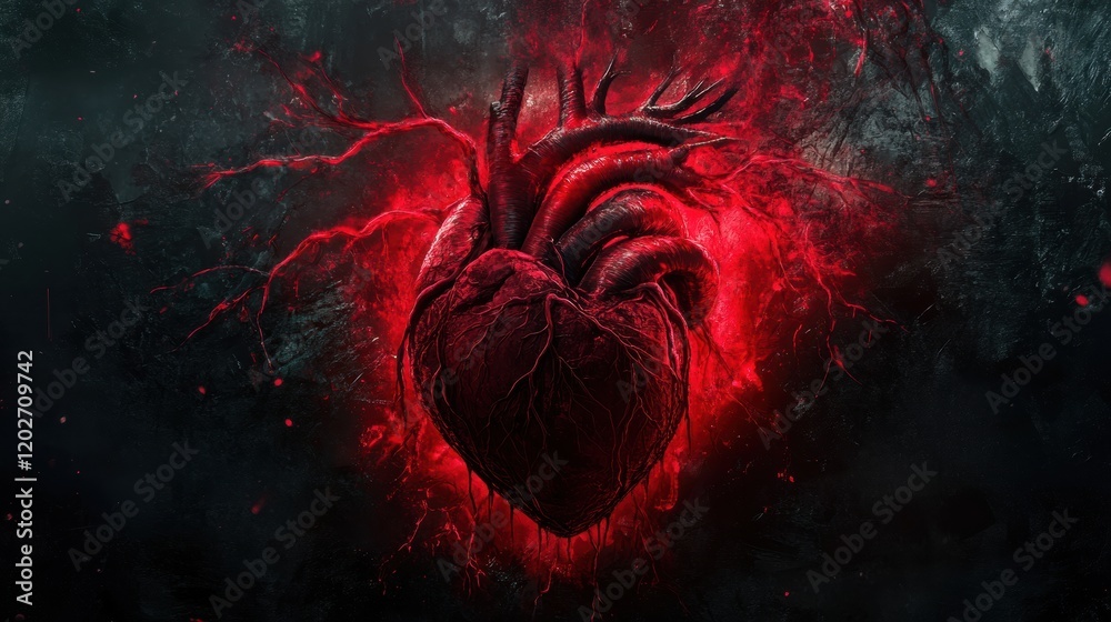 Aufkleber heart design with intricate detailing in shades of red against a dark textured background. generativ