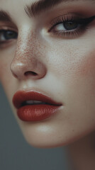 Naklejka premium Beauty portrait with editorial makeup, close-up photo of a beautiful woman's face