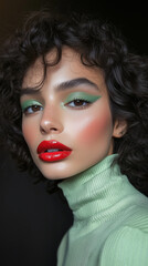 Fototapeta premium Beauty portrait with editorial makeup, close-up photo of a beautiful woman's face