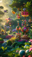 beautiful garden decorations, 8k, HD, created by generative ai