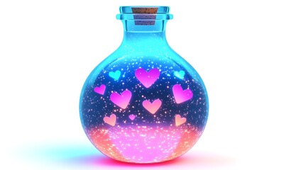 Glowing glass bottle with hearts.