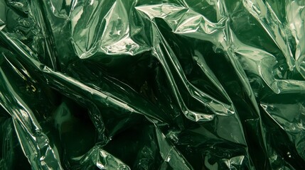 Abstract Green Plastic Texture Crumpled Shiny Vinyl Background Reflective Surface