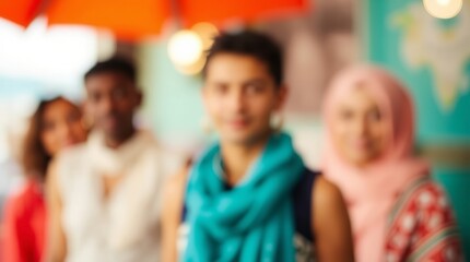 A group of diverse individuals enjoying their time in a vibrant café setting.