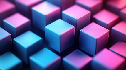Fototapeta premium A vibrant arrangement of 3D cubes in blue and pink hues, creating a visually striking pattern.
