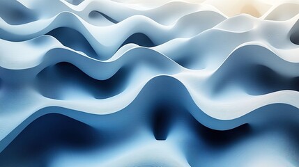 Fototapeta premium Abstract waves in soft blue hues create a serene, flowing landscape effect.