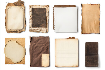 A collection of old, torn paper with various shapes and sizes