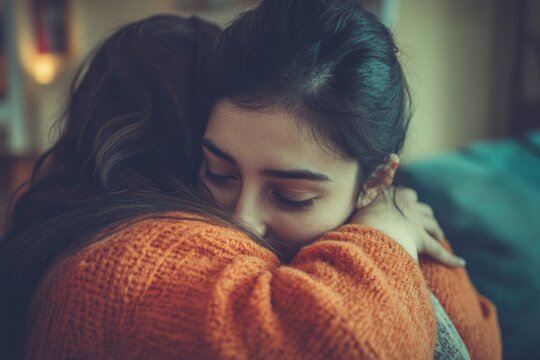 National Get Over it Day: forgiveness moment, heartfelt embrace, emotional healing, unity scene, compassionate gesture, reconciliation act, peaceful resolution, caring connection, human kindness.