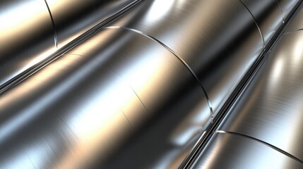 Brushed Stainless Steel Pipes Industrial Metal Texture Background Cylindrical Metal Rolls