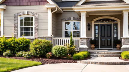 Fototapeta premium Luxury Home Exterior: Modern Architecture, Landscaping, and Curb Appeal