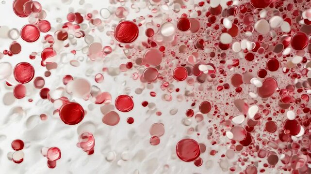 Abstract Red and White Bubbles Floating in Liquid with Textured Background