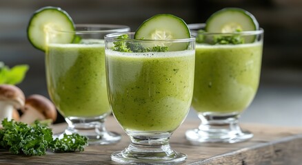 Green smoothie blend: fresh produce, vibrant nutrients, health boost, herbal infusion, fruit combination, vitamin-rich, antioxidant power, fiber-packed, rejuvenating drink, nutritious choice.