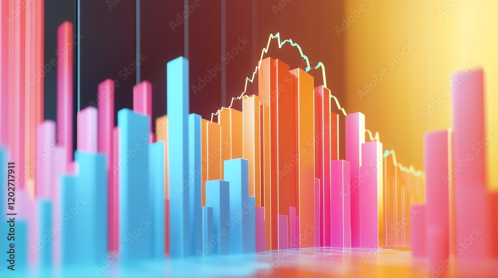Poster colorful bar graph representation of data trends in a digital environment showcasing analysis and co