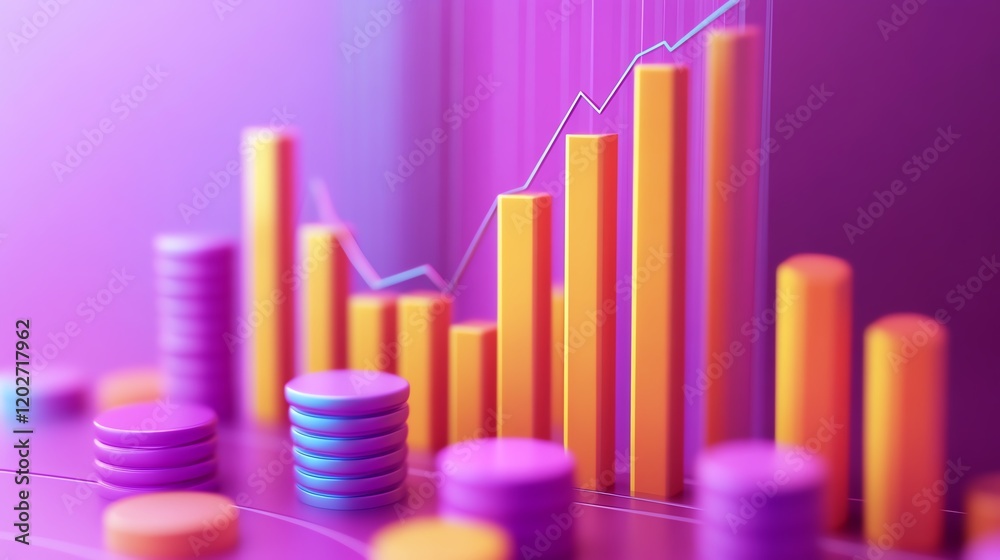 Poster colorful bar graph and circular chart representing data trends in a vibrant setting